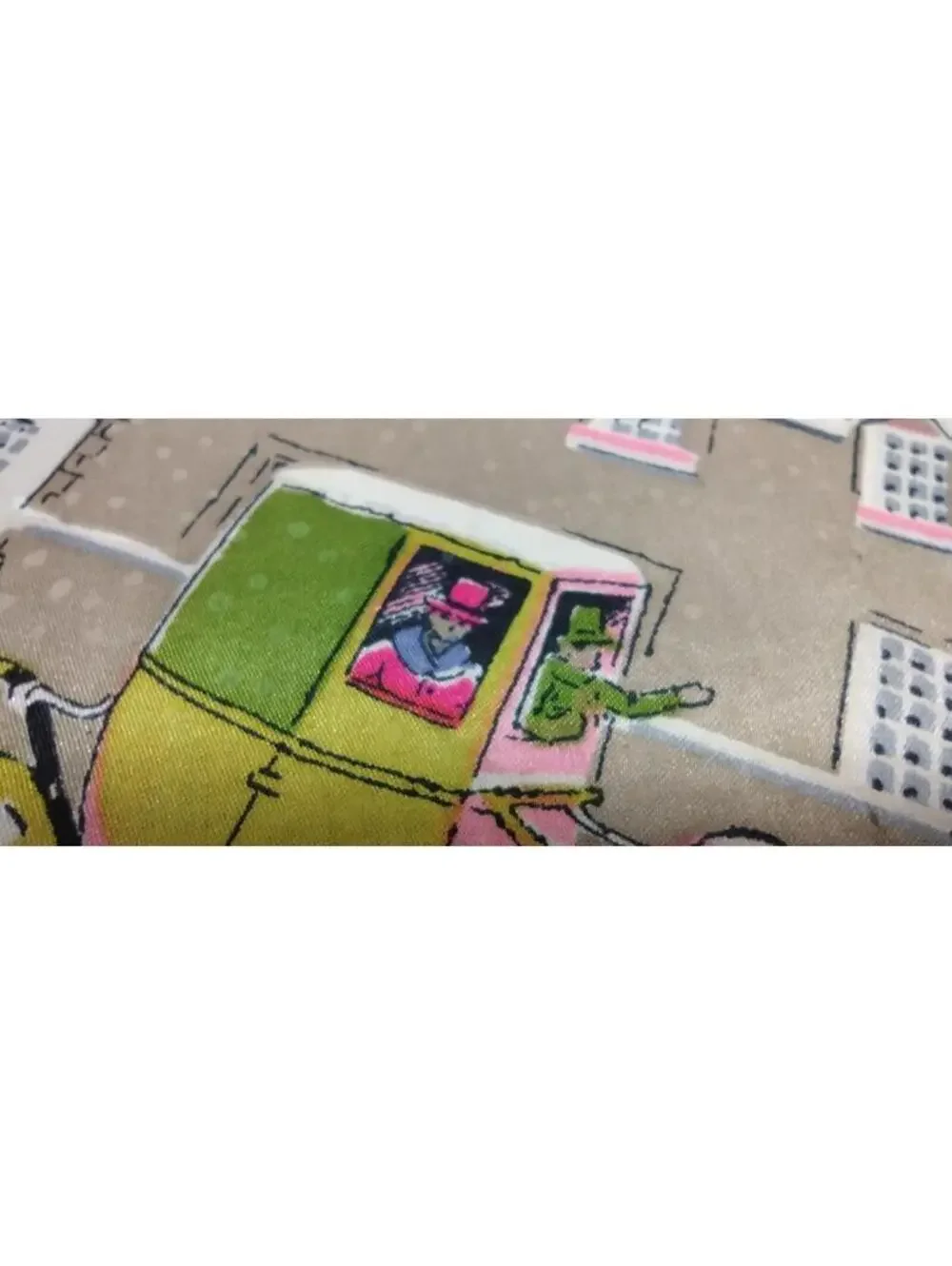 40s 50s Silk Pink Scarf CHRISTMAS WINTER SCENES Victorian Carriage Chartreuse